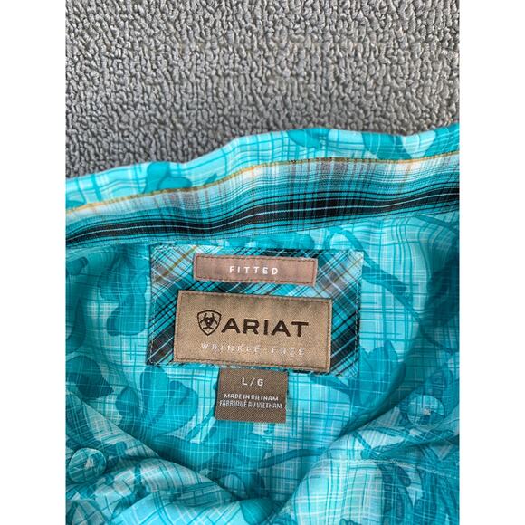 Ariat Button Down Shirt Fitted Blue Tropical Print Rodeo Western Size Large - Picture 6 of 8